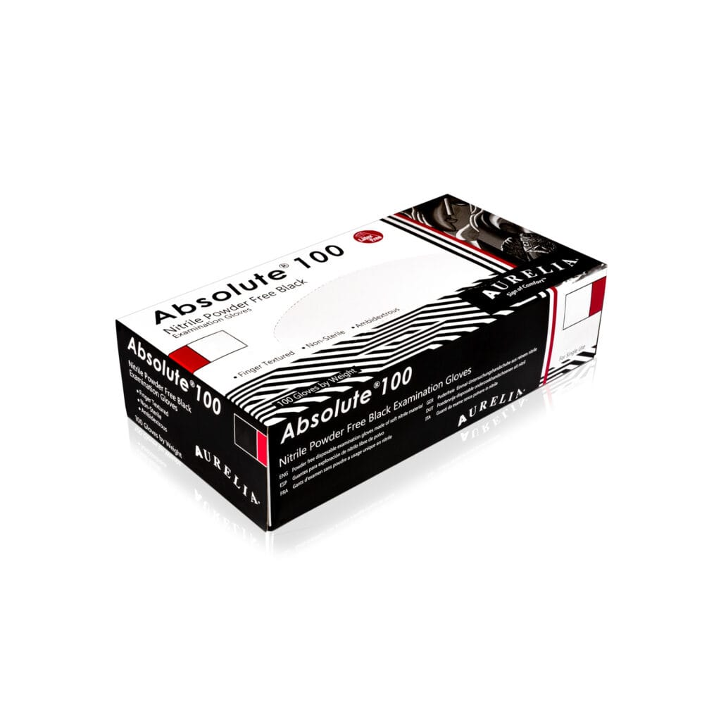 Absolute 100 – Black Powder Free Nitrile Gloves – 100 gloves
