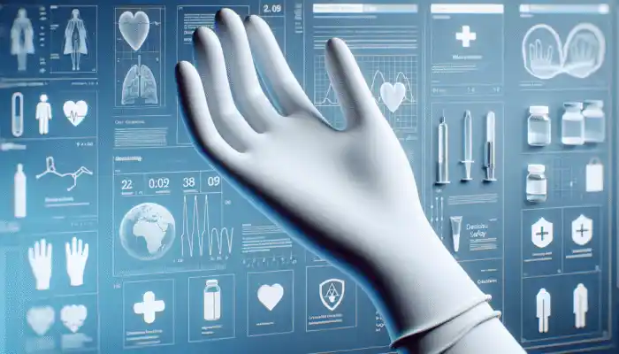 Sterile Latex Gloves in Norwich: Pair of white sterile latex gloves on blue background, symbolizing medical safety and hygiene.