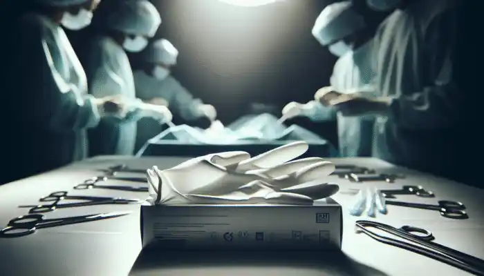 Sterile Latex Gloves in Dover: Sterile latex gloves used in surgery, with sterility indicators on packaging, ensuring a contamination-free environment.