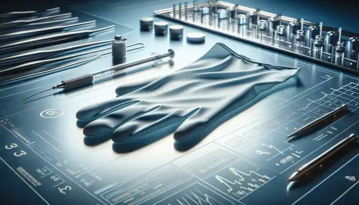 Latex Gloves in Chester: Close-up of smooth, residue-free powder-free latex gloves on a sterile medical lab surface.