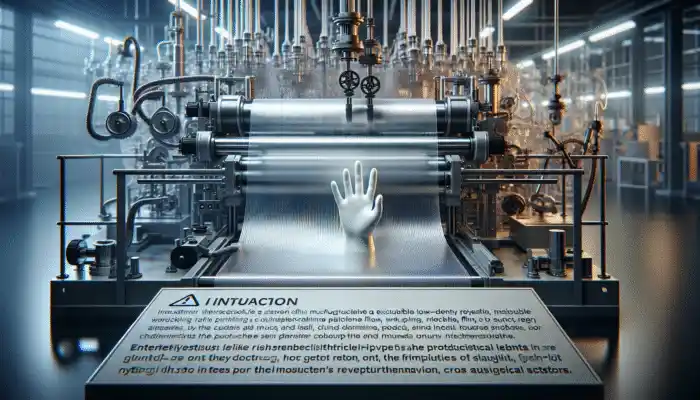 Production line creating durable, flexible polythene gauntlet gloves from LDPE for various industries.