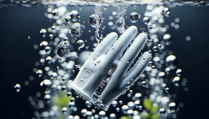 Latex gauntlet gloves rinsed and stored properly to extend lifespan and effectiveness.