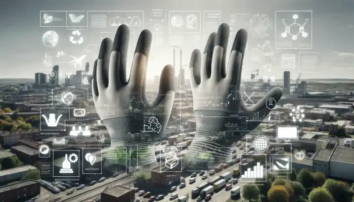 Eco-friendly biodegradable polythene gauntlet gloves used in Dunfermline industries, emphasizing sustainability and comfort.