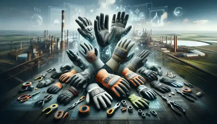 Safety Gloves In Swansea: Safety gloves from Ansell, Portwest, and Showa displayed against an industrial Swansea backdrop.