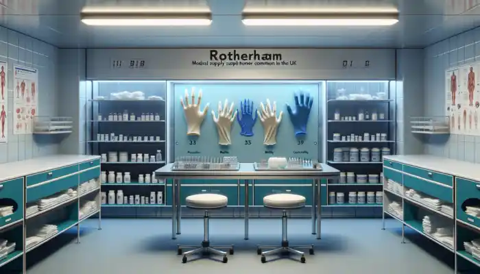 Sterile Gloves in Rotherham: Sterile gloves display in Rotherham: white latex for precision, blue nitrile for resistance, clear vinyl for cost-effectiveness, all UK compliant.