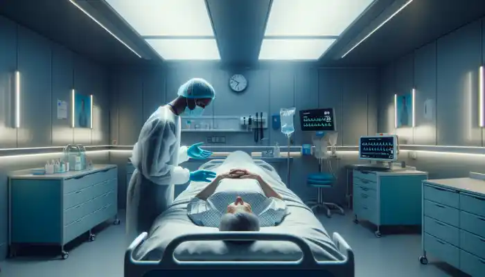 When Should Cotton Gloves Be Worn Under Disposable Gloves: A healthcare worker in an NHS clinic examines a patient wearing white cotton gloves under blue disposables, surrounded by sterile equipment.