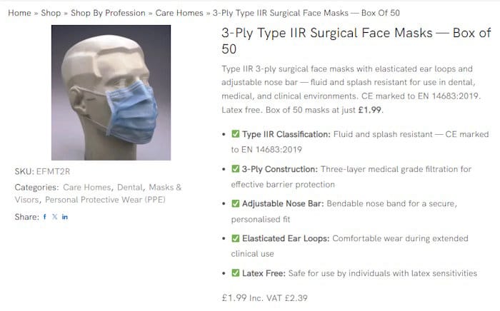 Face Mask PPE for Meningitis in Kent